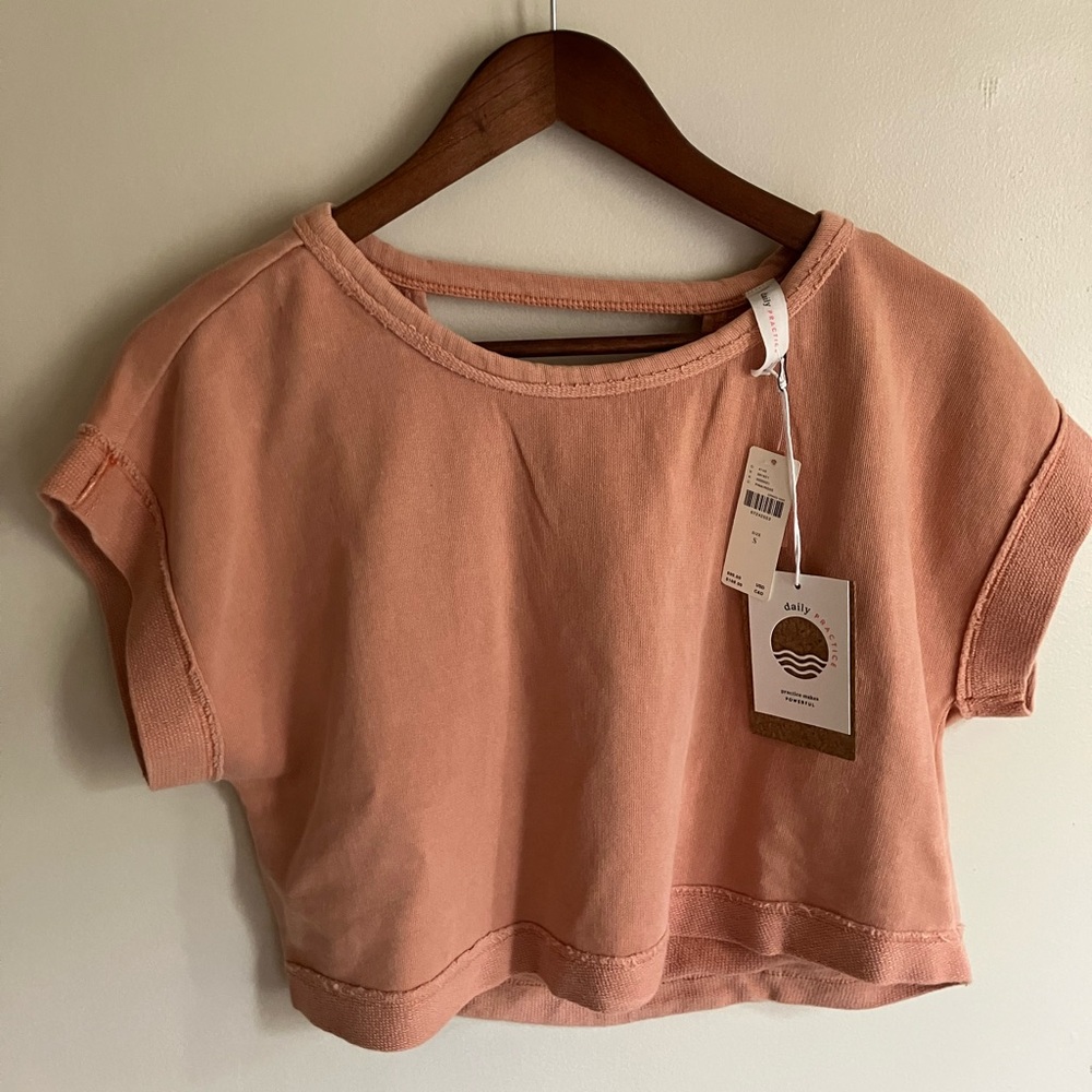 NWTS Anthropologie Daily Practice Yoga Cropped Sweater Pink Rose - Picture 2 of 4